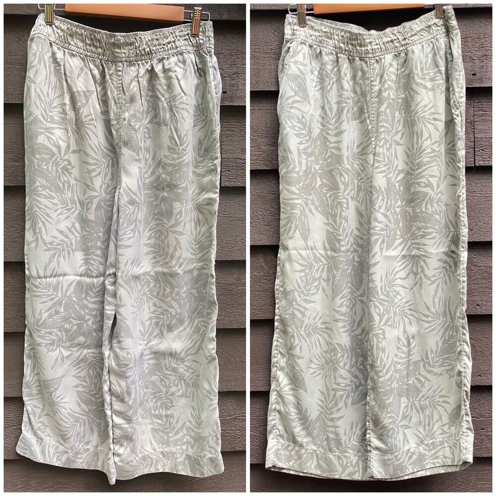 C&C California 100% lyocell green palm print wide leg elastic waist pants L